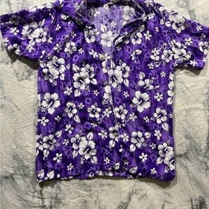 Men's Purple Floral Short-Sleeve Button-Down Shirt